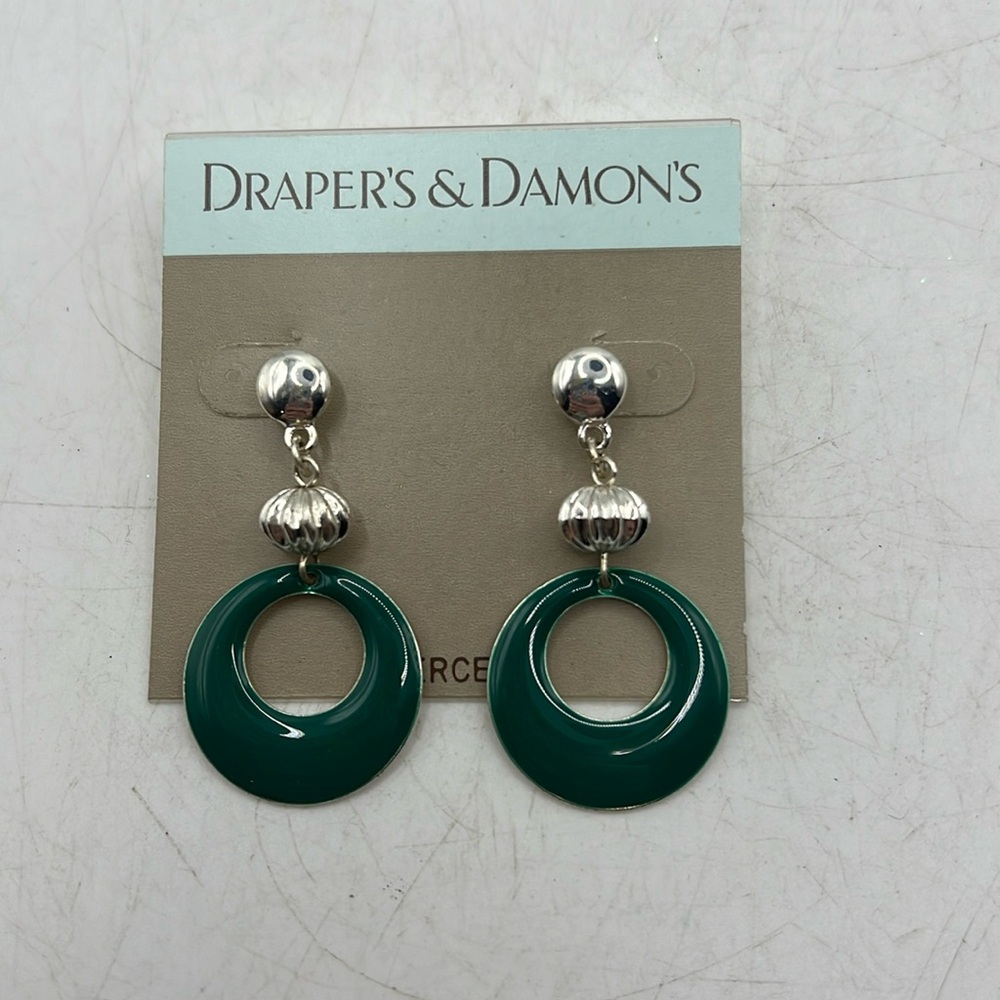 NWT Drapers & Damons Pierced Ears Earrings Jewelry Dangle Blue Oval